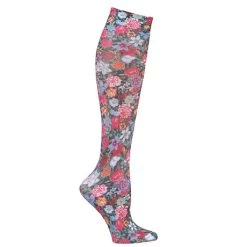 Celeste Stein® Women's Printed Closed Toe Mild Compression Knee High Stockings - Wide Calf - Flowers By Night