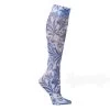 Celeste Stein® Women's Printed Closed Toe Mild Compression Knee High Stockings - Wide Calf - Navy Paris