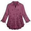 Scalloped Edge Embroidered Shirt-Raspberry