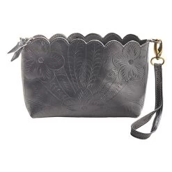Tooled Leather Wristlet -Fashion Paradise HAU202 Black O