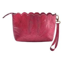 Tooled Leather Wristlet -Fashion Paradise HAU202 Pink O