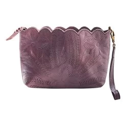 Tooled Leather Wristlet -Fashion Paradise HAU202 Purple O