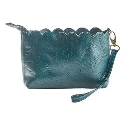 Tooled Leather Wristlet -Fashion Paradise HAU202 Turquoise O