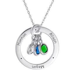 Personalized Sterling Silver Family Name With Birthstones Necklace