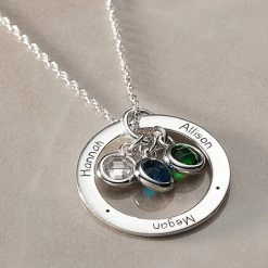Personalized Sterling Silver Family Name With Birthstones Necklace -Fashion Paradise HAY012 b