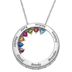 Personalized Sterling Silver MOM Name With Birthstones Circle Pendant
