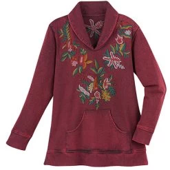 Embroidered Floral Sweatshirt -Fashion Paradise HBF452 WINE