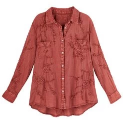 Tone-On-Tone Embroidered Shirt -Fashion Paradise HBF542 RUST