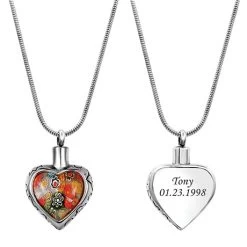 Personalized Millefiori Heart Ash Pendant -Fashion Paradise HBF672 Front Back VDR