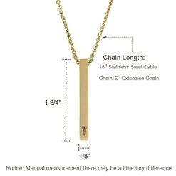 Personalized Medical ID Bar Necklace -Fashion Paradise HBF762 Gold Measurements VDR