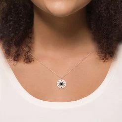 Personalized Birthstone And Zodiac Necklace -Fashion Paradise HBH212 R Gold on Model