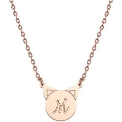 Personalized Initial Cat Necklace -Fashion Paradise HBH232 R Gold