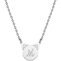 Personalized Initial Cat Necklace -Fashion Paradise HBH232 Silver