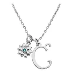 Personalized Flower And Initial Necklace -Fashion Paradise HBH252 Silver