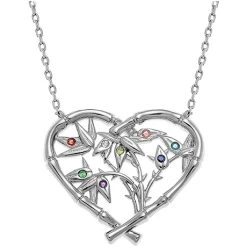 Bamboo Heart And Birthstones Necklace