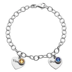 Personalized Heart And Birthstone Charms Bracelet