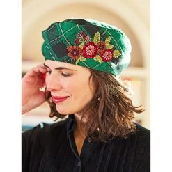 April Cornell Tartan Embroidered Beret