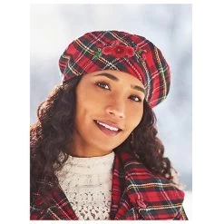 April Cornell Tartan Embroidered Beret -Fashion Paradise HBJ762 Red VDR