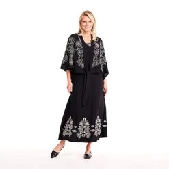 Ebony And Ivory Embroidered Kimono -Fashion Paradise HBK132 42 model black 03 1