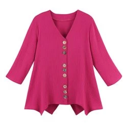 Textured Gauze Button-Front Tunic -Fashion Paradise HBL482 FU