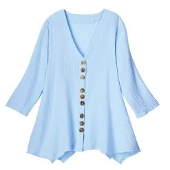 Textured Gauze Button-Front Tunic -Fashion Paradise HBL482 LH a