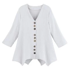 Textured Gauze Button-Front Tunic -Fashion Paradise HBL482 WHITE