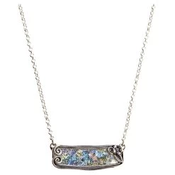 Sterling Silver Framed Roman Glass Necklace