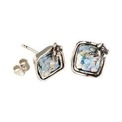Sterling Silver Framed Roman Glass Earrings