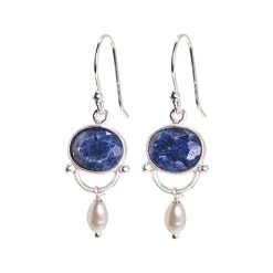 Pearl And Precious Stone Earrings -Fashion Paradise HBM847 Sapphire