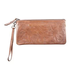 Floral Tooled Leather Wristlet -Fashion Paradise HBP812 3