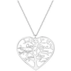 Heart Family Tree Name Necklace -Fashion Paradise HBQ022 VDR Silver Plated