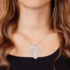 Heart Family Tree Name Necklace -Fashion Paradise HBQ022 VDR Silver Plated Model