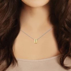 Petite Engraved Vertical Bar Necklace -Fashion Paradise HBQ032 VDR Gold Plated Model