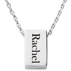Petite Engraved Vertical Bar Necklace -Fashion Paradise HBQ032 VDR Silver Plated