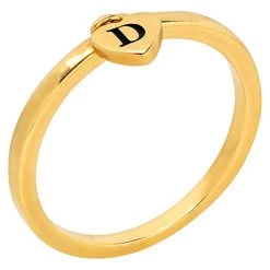 Stackable Initial Heart Charm Ring -Fashion Paradise HBQ052 VDR Gold Plated Alt