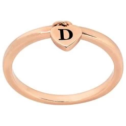 Stackable Initial Heart Charm Ring -Fashion Paradise HBQ052 VDR Rose Gold Plated Alt