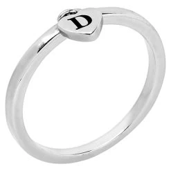 Stackable Initial Heart Charm Ring -Fashion Paradise HBQ052 VDR Silver Plate Alt