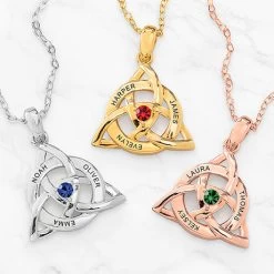 Personalized Trinity Birthstone And Names Necklace
