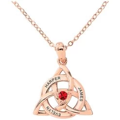 Personalized Trinity Birthstone And Names Necklace -Fashion Paradise HBQ082 VDR Rose Gold Plated