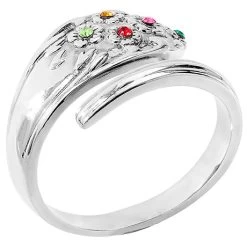 Personalized Family Birthstone Spoon Ring 16 Personalized Family Birthstone Spoon Ring -Fashion Paradise HBQ152 VDR Silver