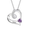 Sterling Silver Birthstone And Cubic Zirconia Heart Necklace