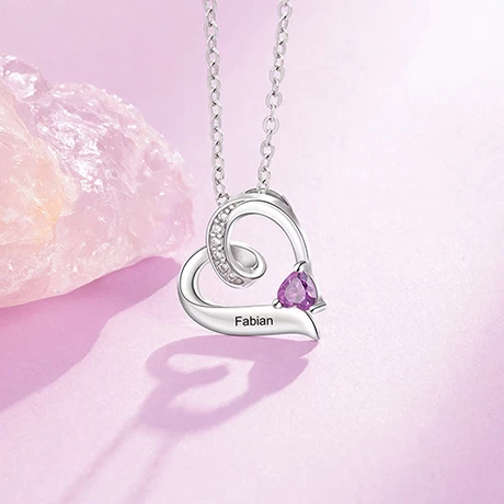 Sterling Silver Birthstone And Cubic Zirconia Heart Necklace 2 Sterling Silver Birthstone And Cubic Zirconia Heart Necklace - Image 2
