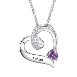 Sterling Silver Birthstone And Cubic Zirconia Heart Necklace