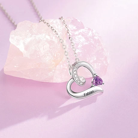 Sterling Silver Birthstone And Cubic Zirconia Heart Necklace 3 Sterling Silver Birthstone And Cubic Zirconia Heart Necklace - Image 3