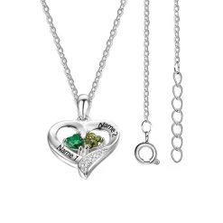 Sterling Silver Double Heart Birthstone CZ Necklace -Fashion Paradise HBQ182 VDR 3