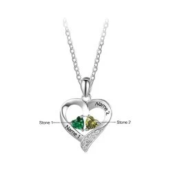 Sterling Silver Double Heart Birthstone CZ Necklace -Fashion Paradise HBQ182 VDR 4