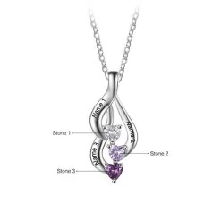 Sterling Silver Cascading Engraved Heart Birthstone Necklace -Fashion Paradise HBQ192 VDR 3