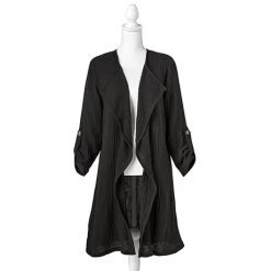Double-Gauze Open-Front Jacket -Fashion Paradise HBQ822 BK front