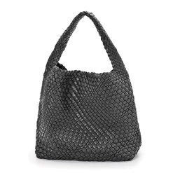 Woven Vegan Leather Handbag -Fashion Paradise HBT662 BK a