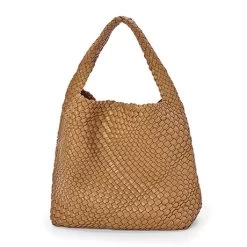 Woven Vegan Leather Handbag -Fashion Paradise HBT662 BR a